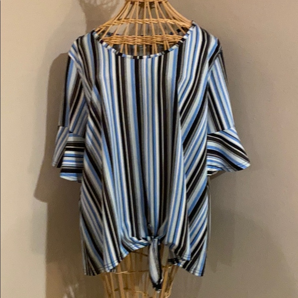 Striped Blouse with Front Tie